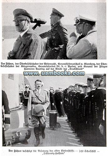 Hitler aboard the Deutschland accompanied by Field Marshal Blomberg, Admiral Raeder and Hermann Goering