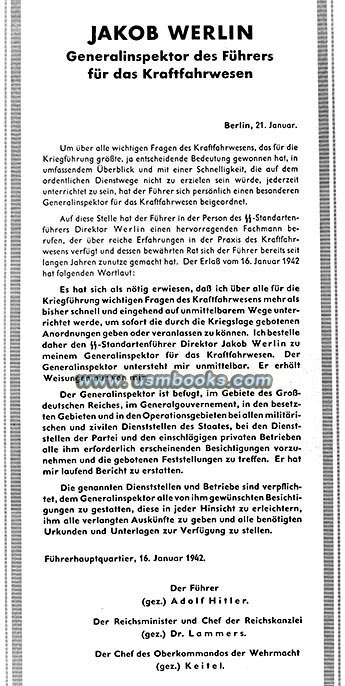 Generalinspektor fuer das Kraftfahrwesen SS-Standartenführer Jakob Werlin