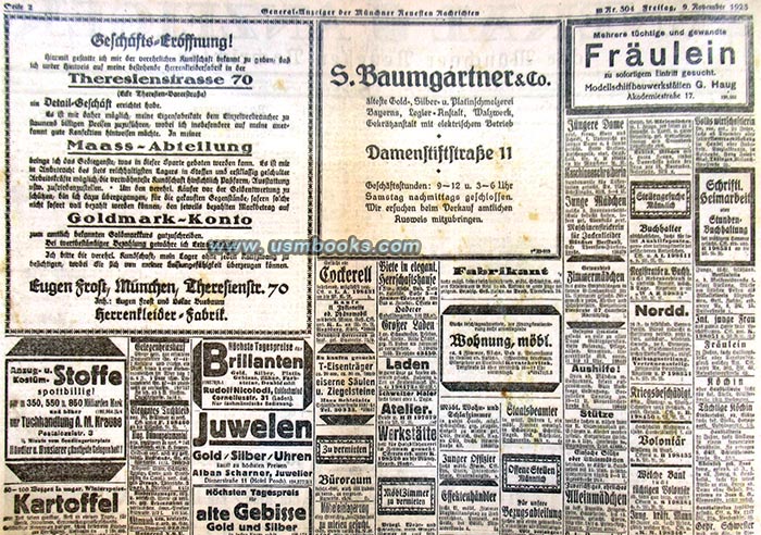Münchner Neueste Nachrichten 9 November 1923, Nazi Putsch