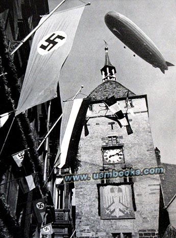 Zeppelin with swastika tail markings over Nuremberg Nazi Party Days