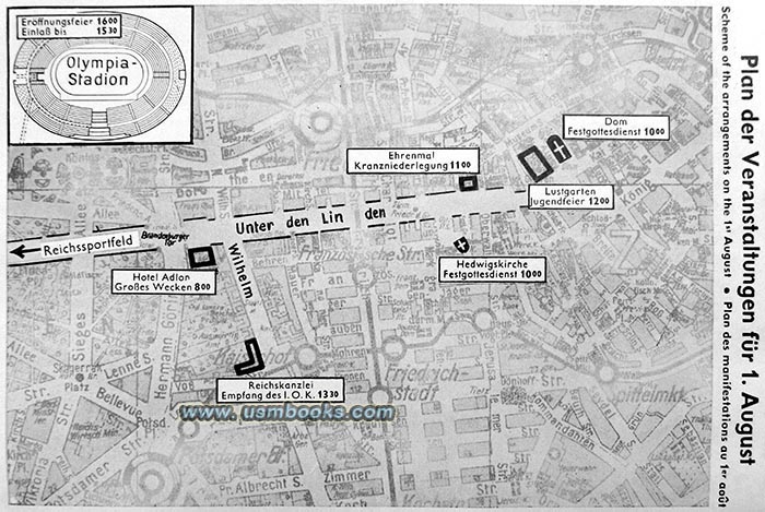 1936 Olympic map Berlin, with Reichschancellery