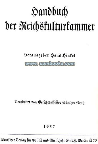 Handbuch der Reichskulturkammer, Hans Hinkel