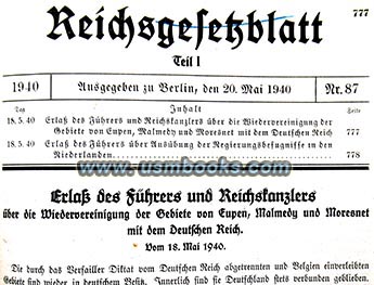 Hitler Decree Eupen, Malmdy and Moresnet