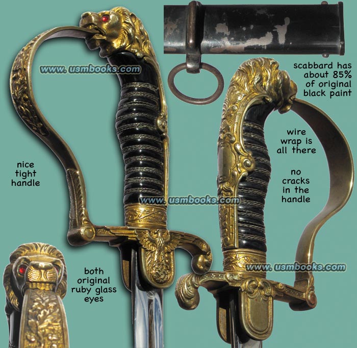 WKC model 1059 Nazi Officer sword with lion head and ruby eyes