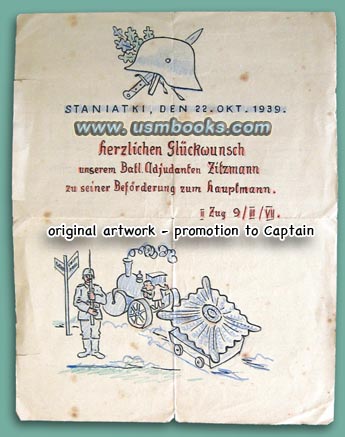Certificate of Promotion to the rank of Hauptmann (Captain) done in the field in Staniatki, Poland and dated 22 October 1939